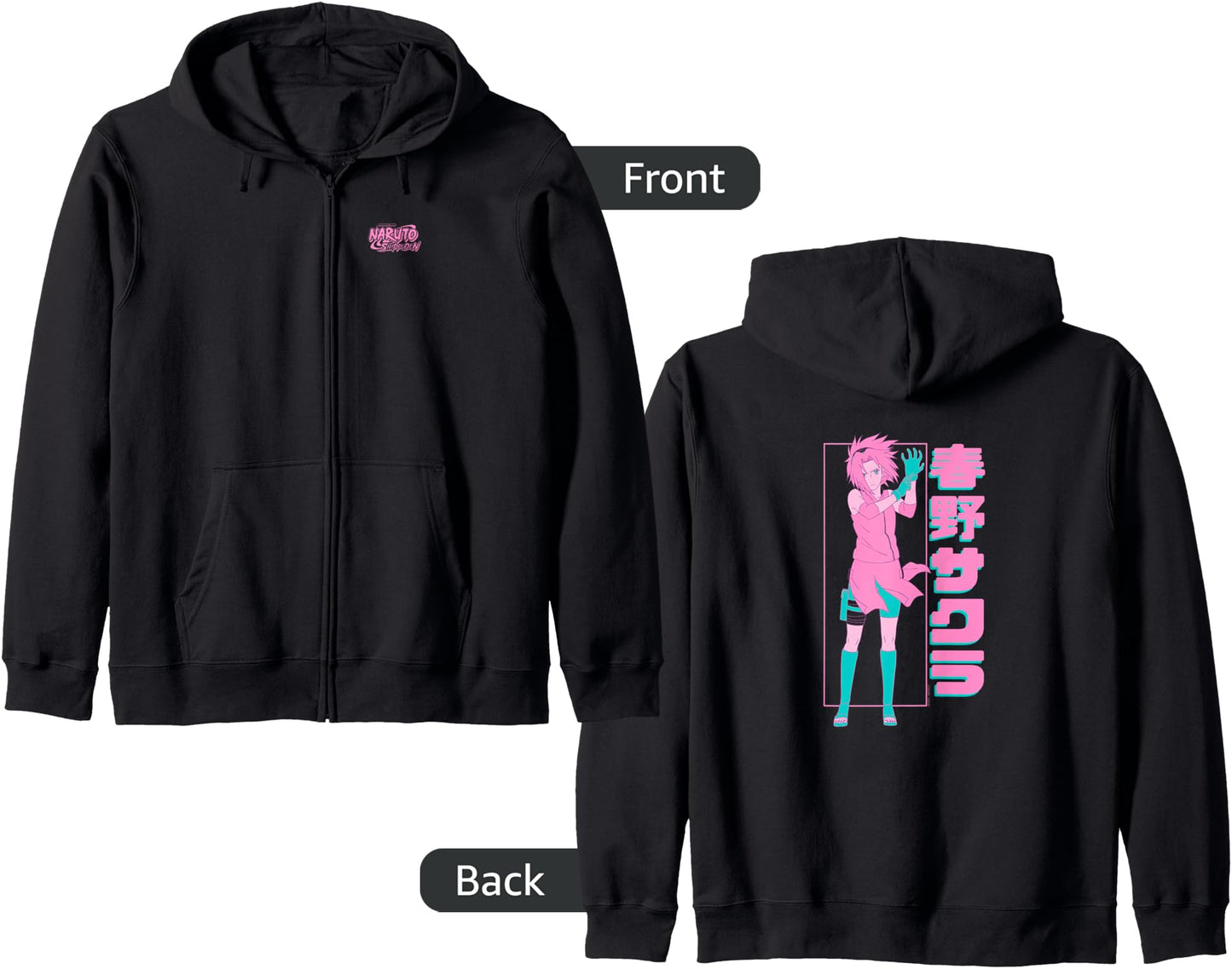 Naruto Shippuden Pink and Teal Sakura Front Back Anime Hoodie