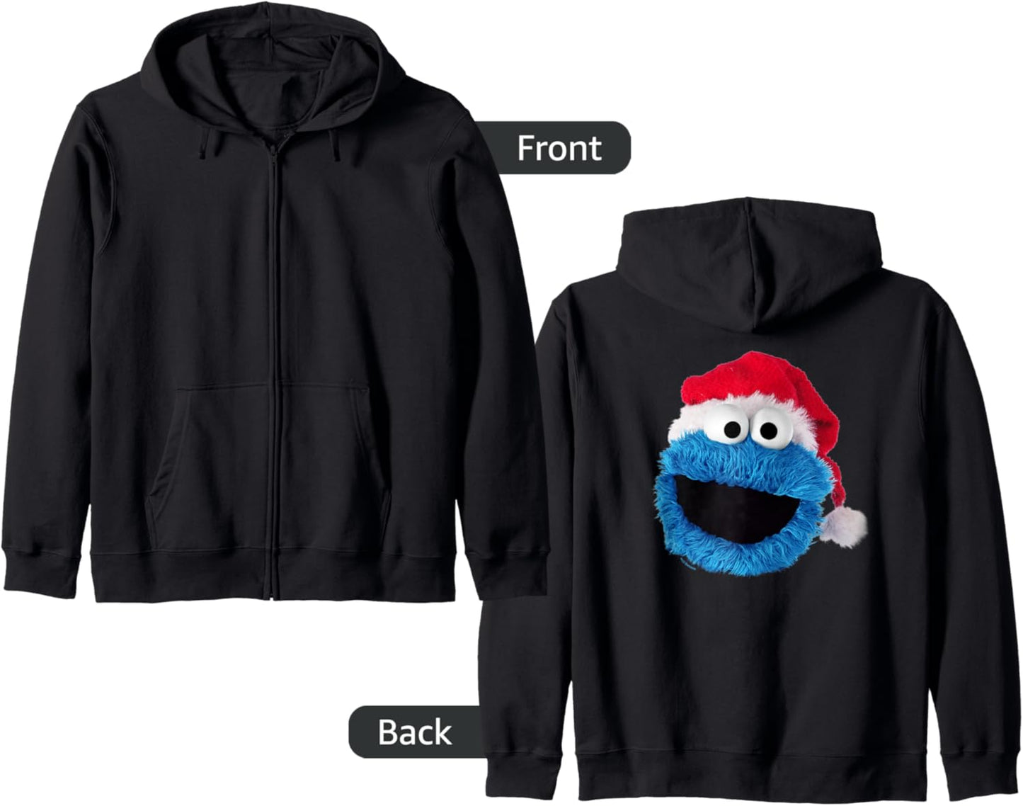 Sesame Street Cookie Monster Christmas Santa Hat Zip Hoodie