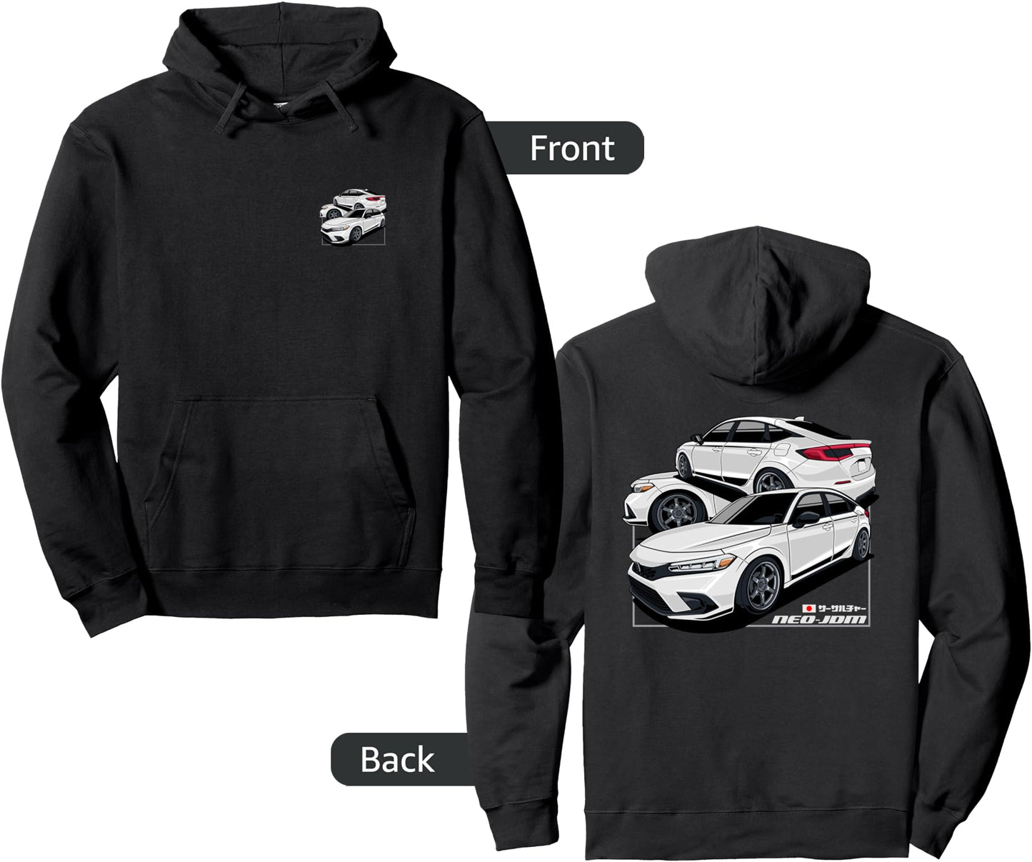 Neo-JDM HN White CV Sport Car 2-Side Graphic Pullover Hoodie