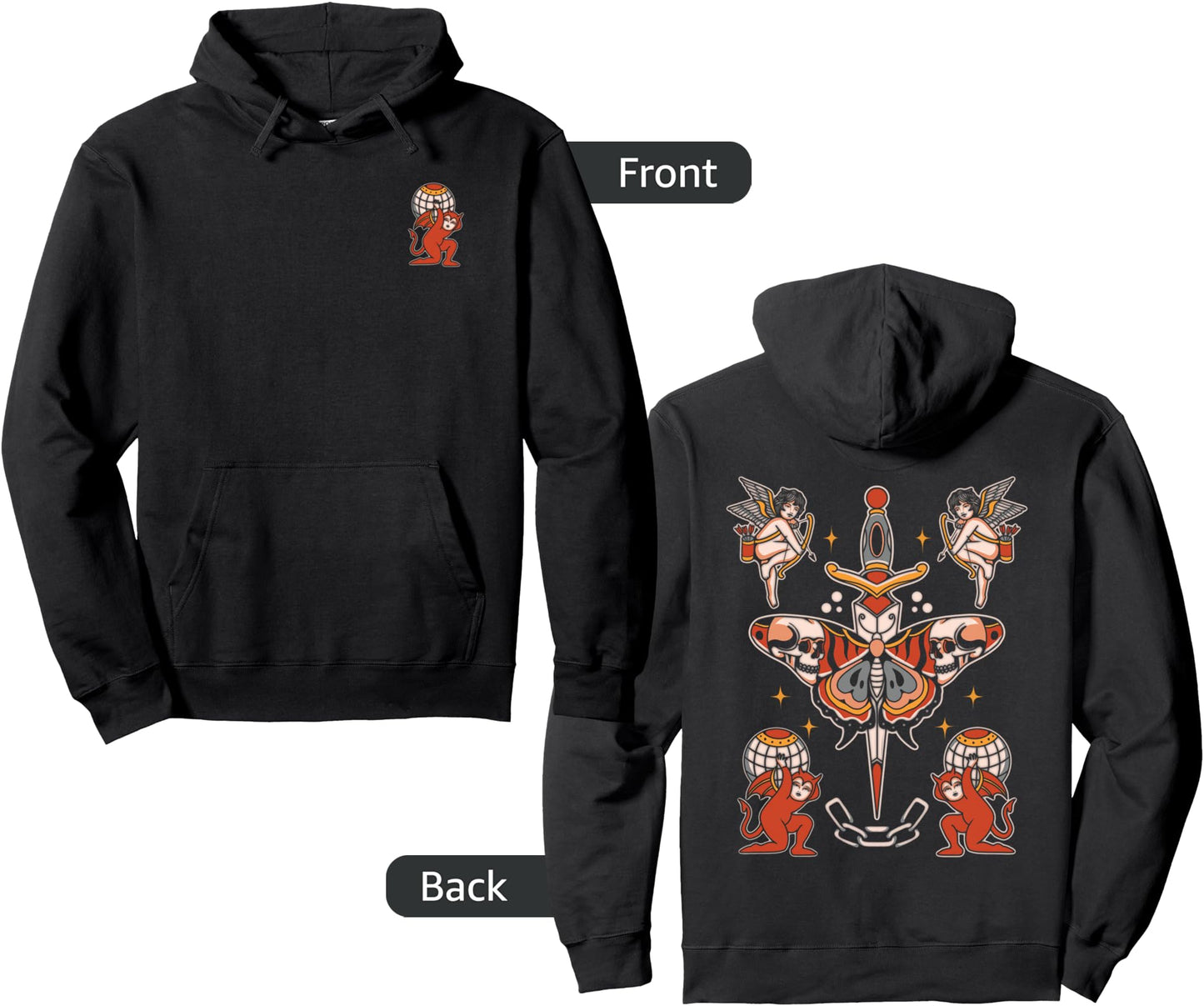 Moth Flash American Traditional Tattoo Old School Devil Edgy Pullover Hoodie