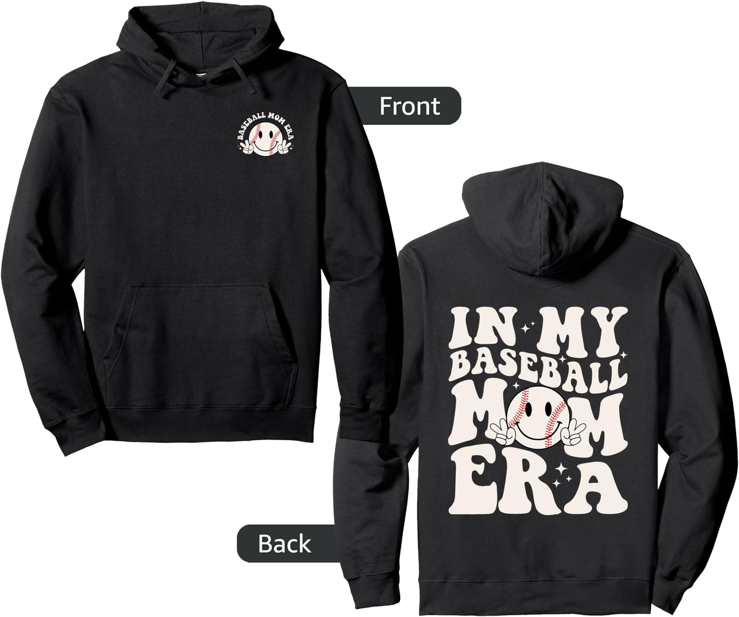 In My Baseball Mom Era Retro Funny (2 Sides) Pullover Hoodie