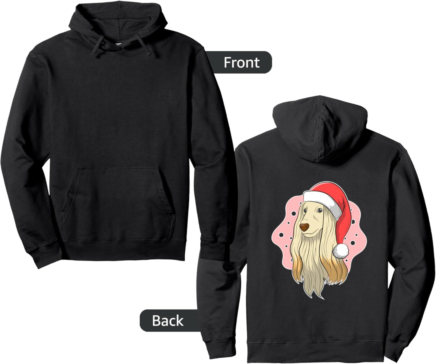 Christmas Afghan Hound Image Wearing Xmas Hat Pullover Hoodie