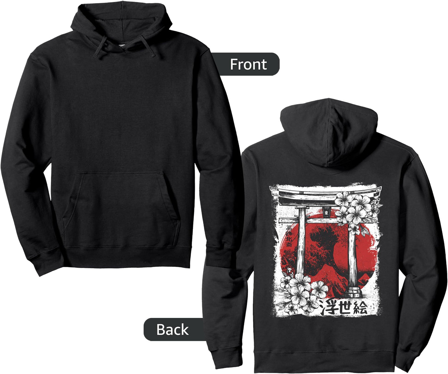 Japanese Ukyio-e Torii Hokusai Great Wave Off Kanagawa Pullover Hoodie