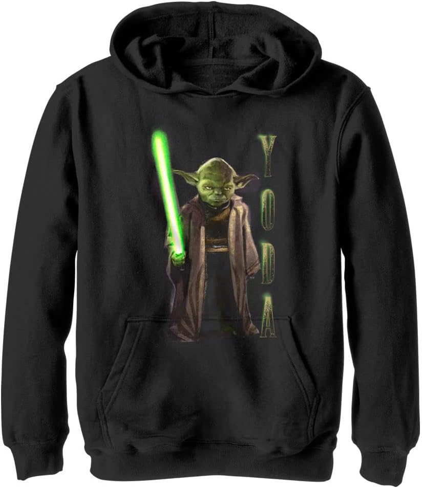 STAR WARS Boys' Black Yoda Print Hooded Pullover Sweatshirt with High Neck and Regular Fit