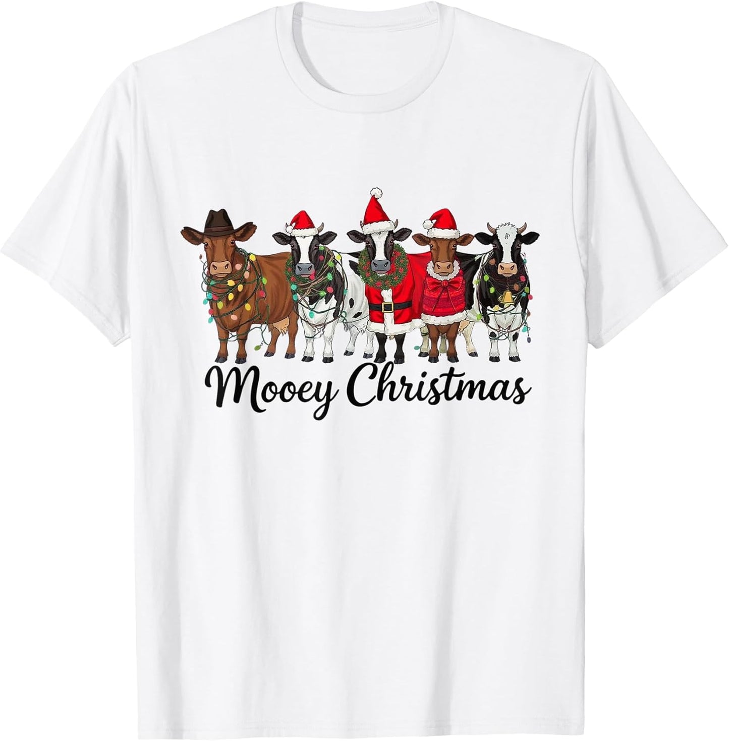 Funny Mooey Christmas Cow Lights Farm Animal Xmas Holiday T-Shirt