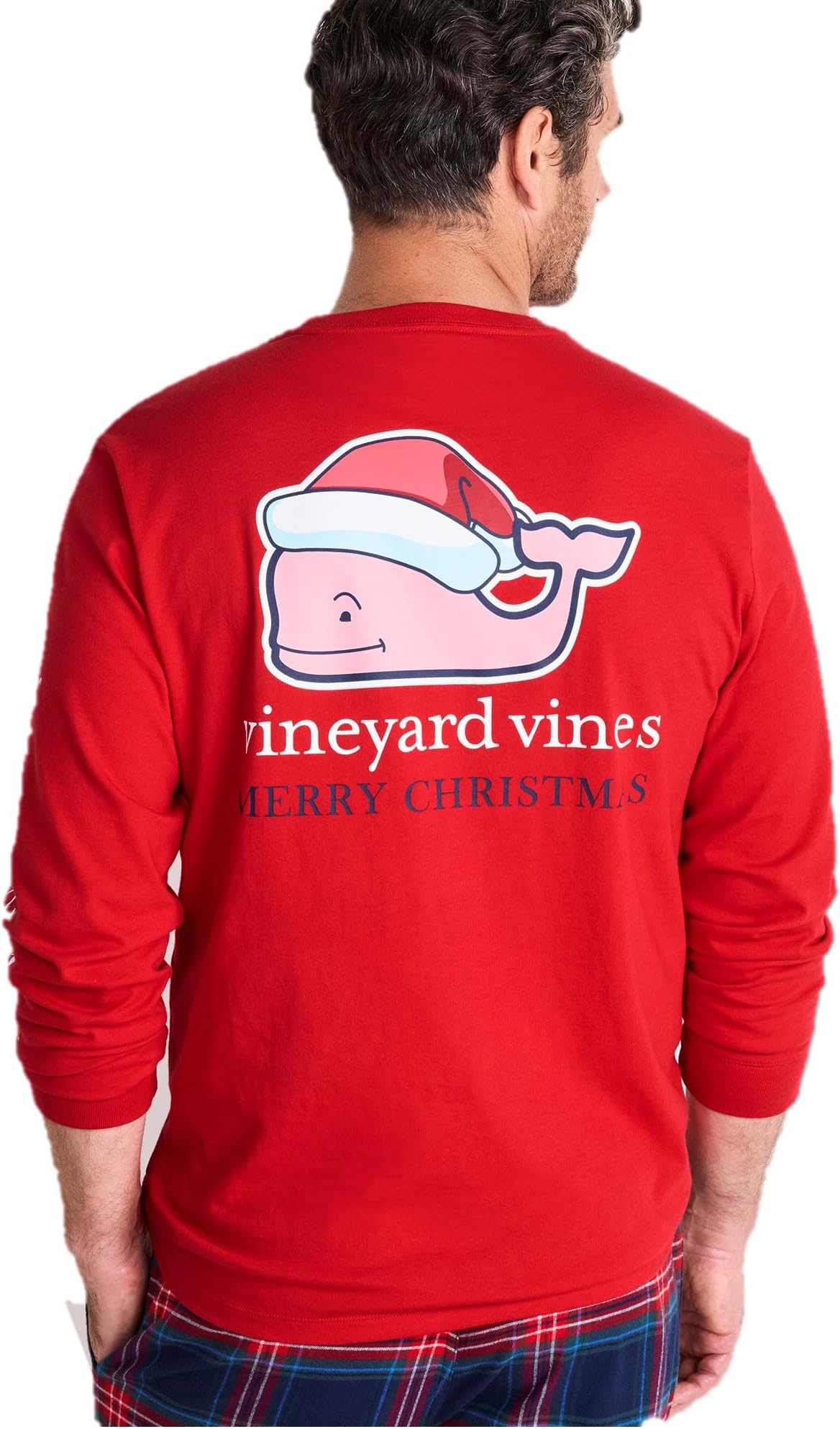vineyard vines Mens 2025 Santa Whale Long-Sleeve Pocket Tee