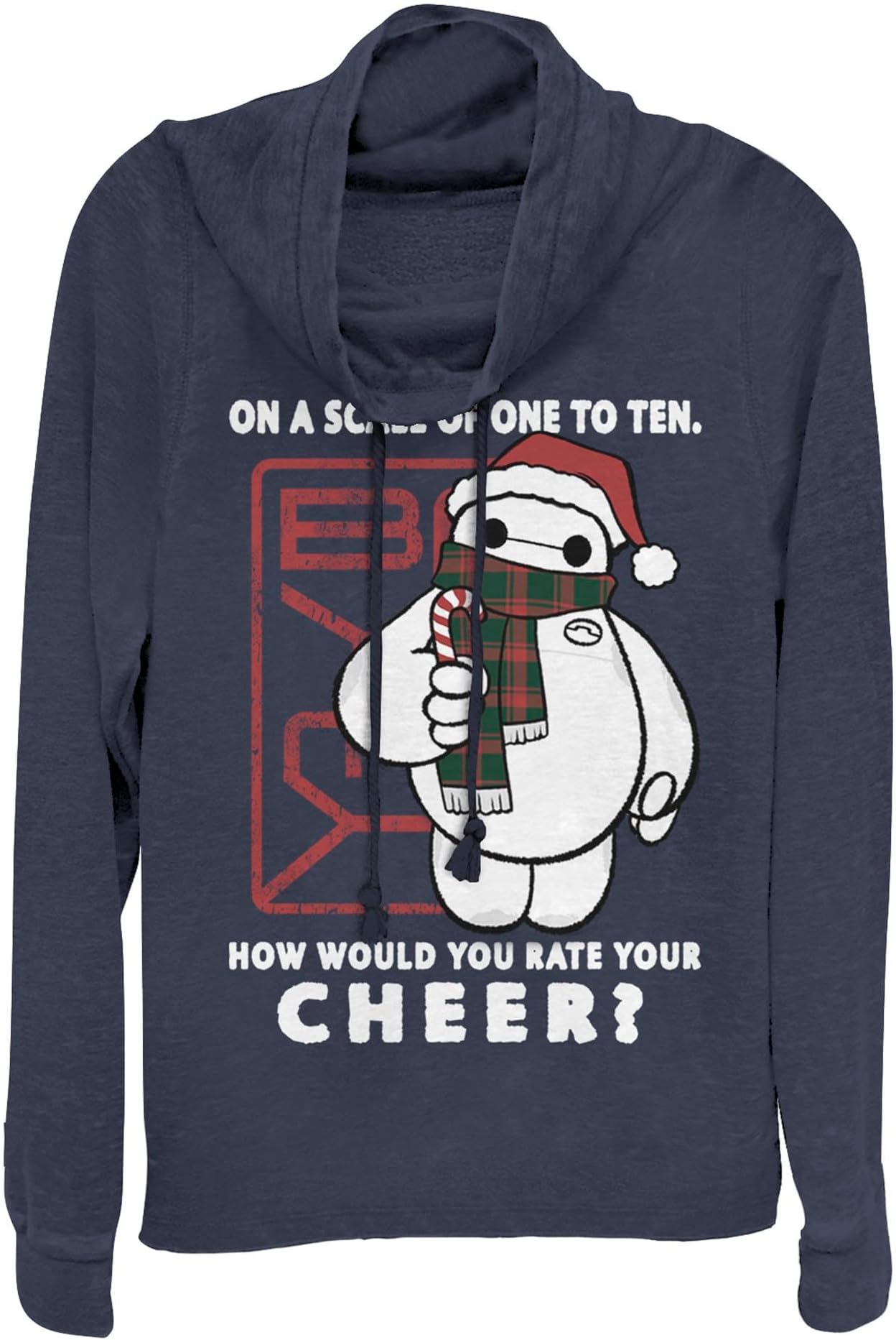 Junior's Big Hero 6 Christmas Baymax Cheer Scale Cowl Neck Sweatshirt