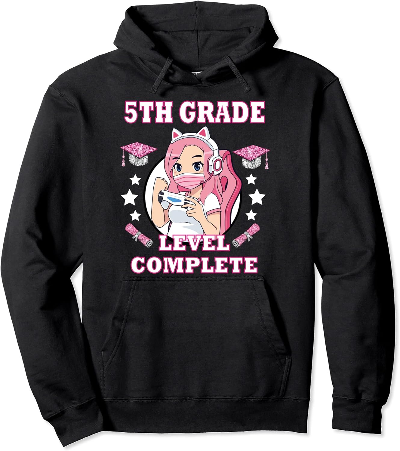 5th grade complete funny gaming graduation anime girl Pullover Hoodie