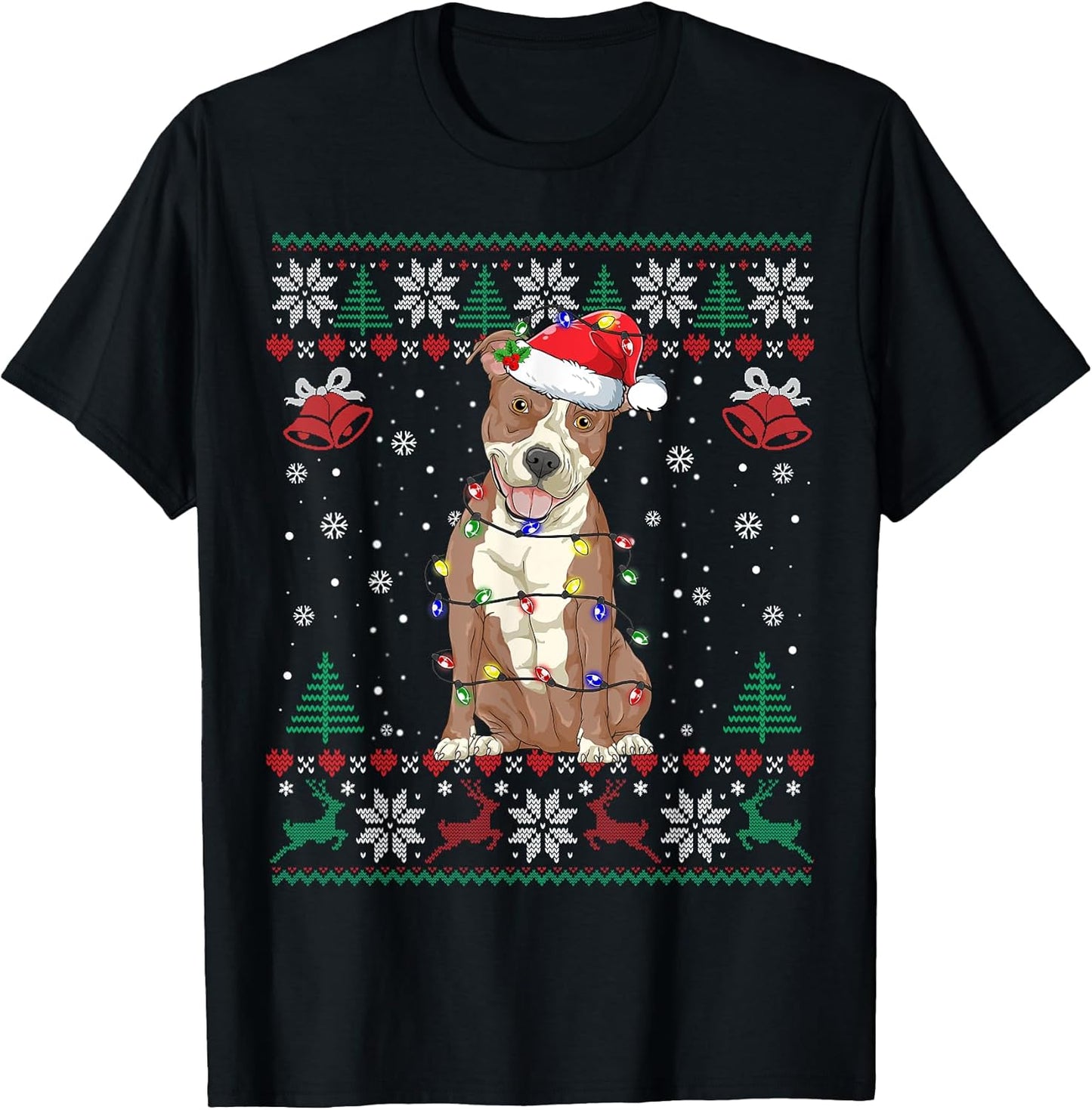 Pitbull Christmas Ugly Sweater Funny Dog Lover Xmas T-Shirt for Men Women Girls Kids