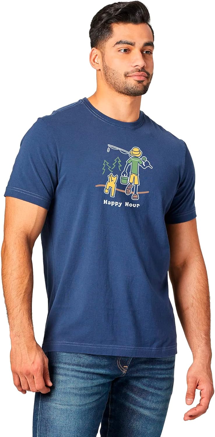 Life is Good Men's Crusher Tee Shirt, Short Sleeve Cotton Graphic T-Shirts, Happy Hour Fish