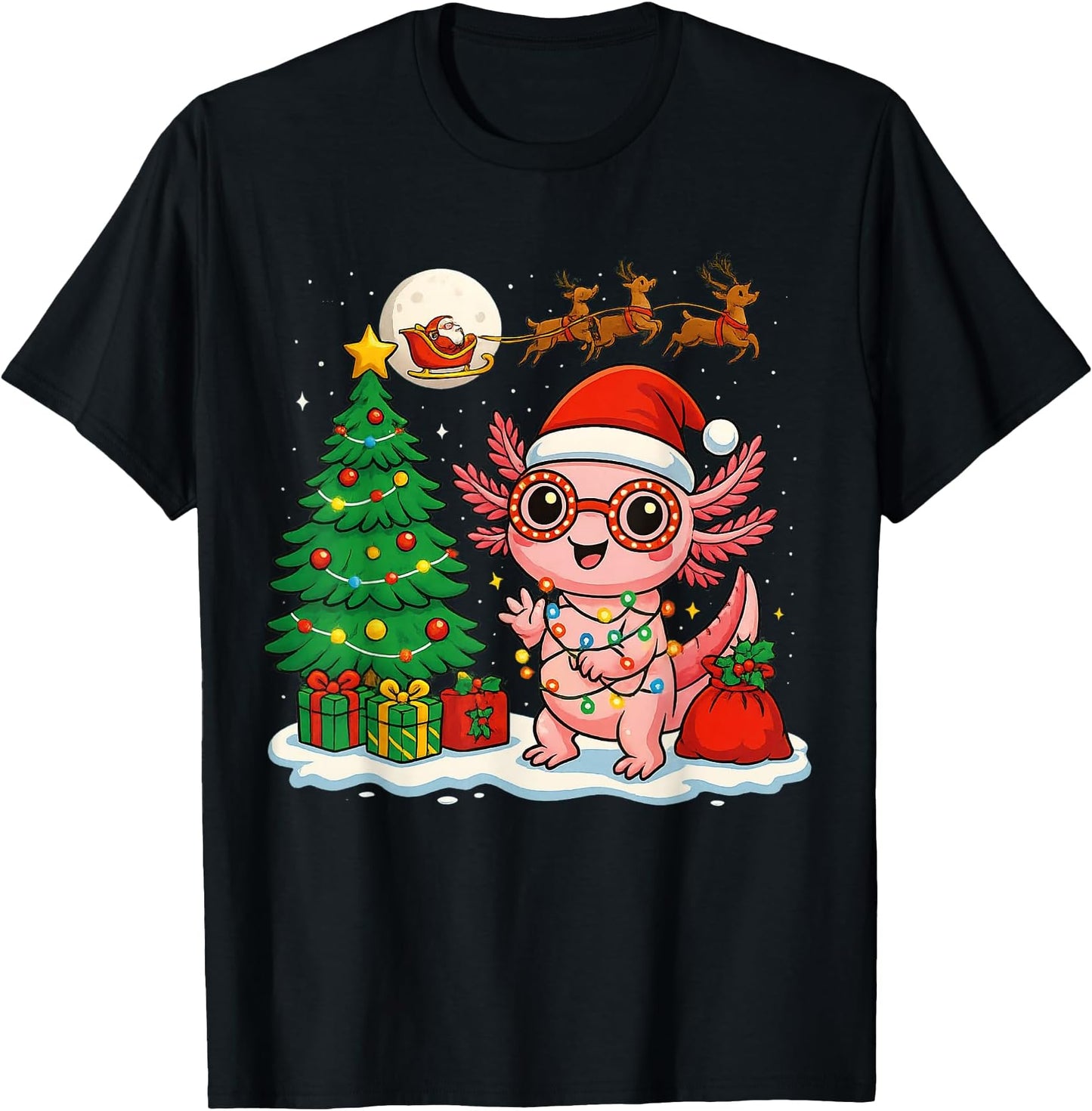 Axolotl Santa Hat Xmas Tree Lights Merry Christmas Axolotl