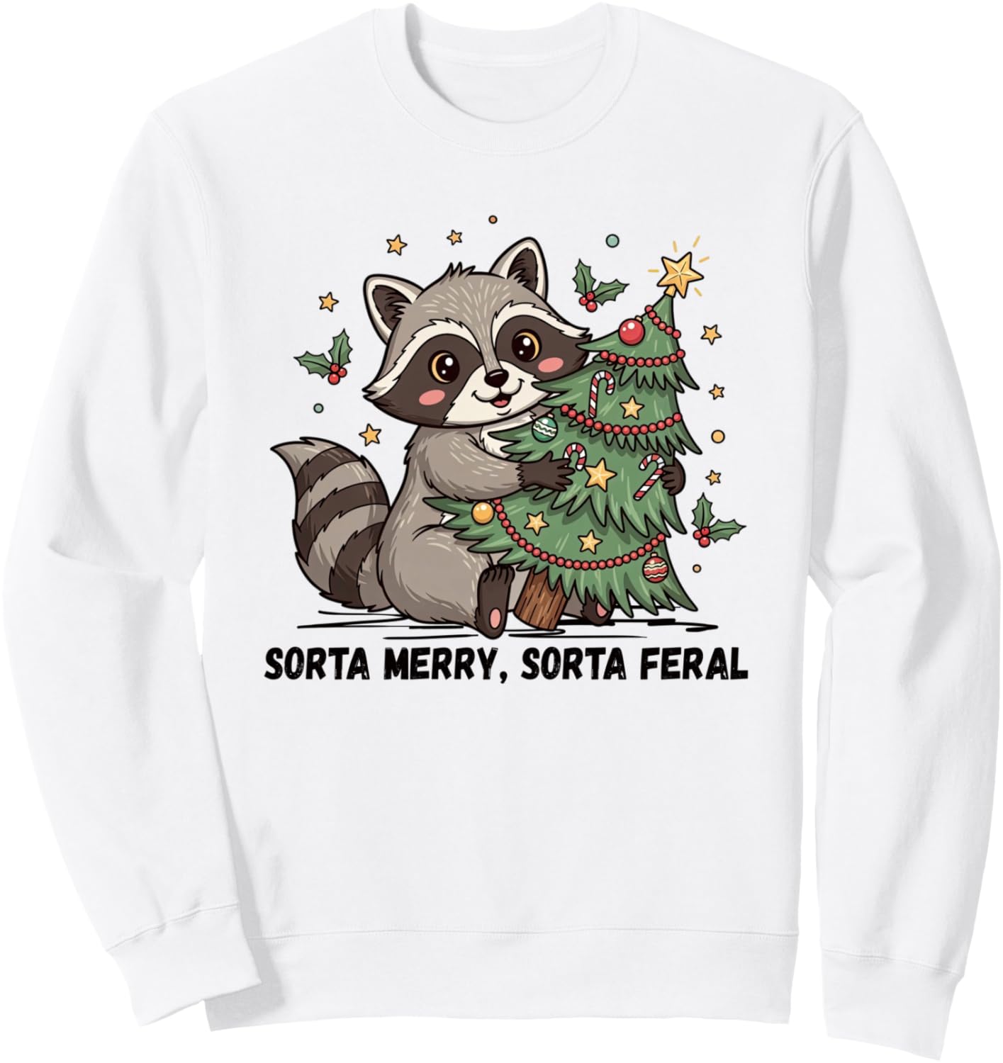 Sorta Merry Sorta Feral Raccoon Christmas Tree Lights Animal Sweatshirt