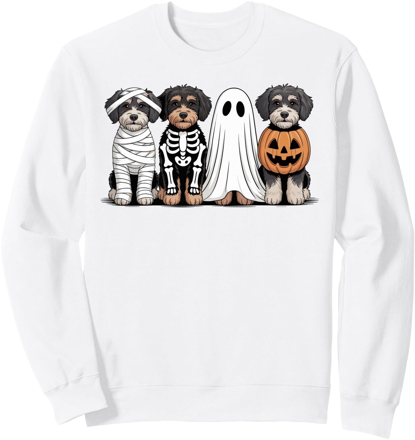 Spooky Ghost Aussiedoodle Pumpkin Halloween Dog Skeleton Sweatshirt