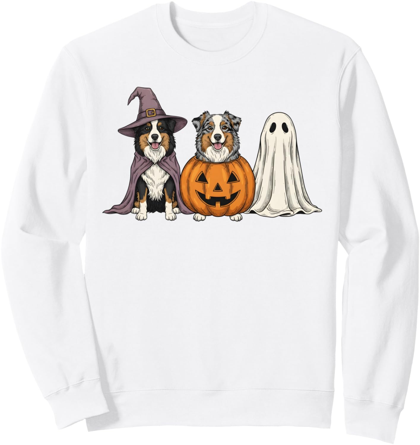 Spooky Ghost Australian Shepherd Pumpkin Halloween Dog Lover Sweatshirt