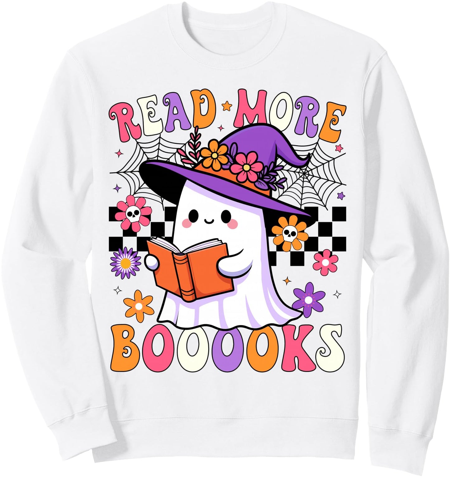 Read More Books Ghost Reading Book Funny Teacher Halloween Sweatshirt