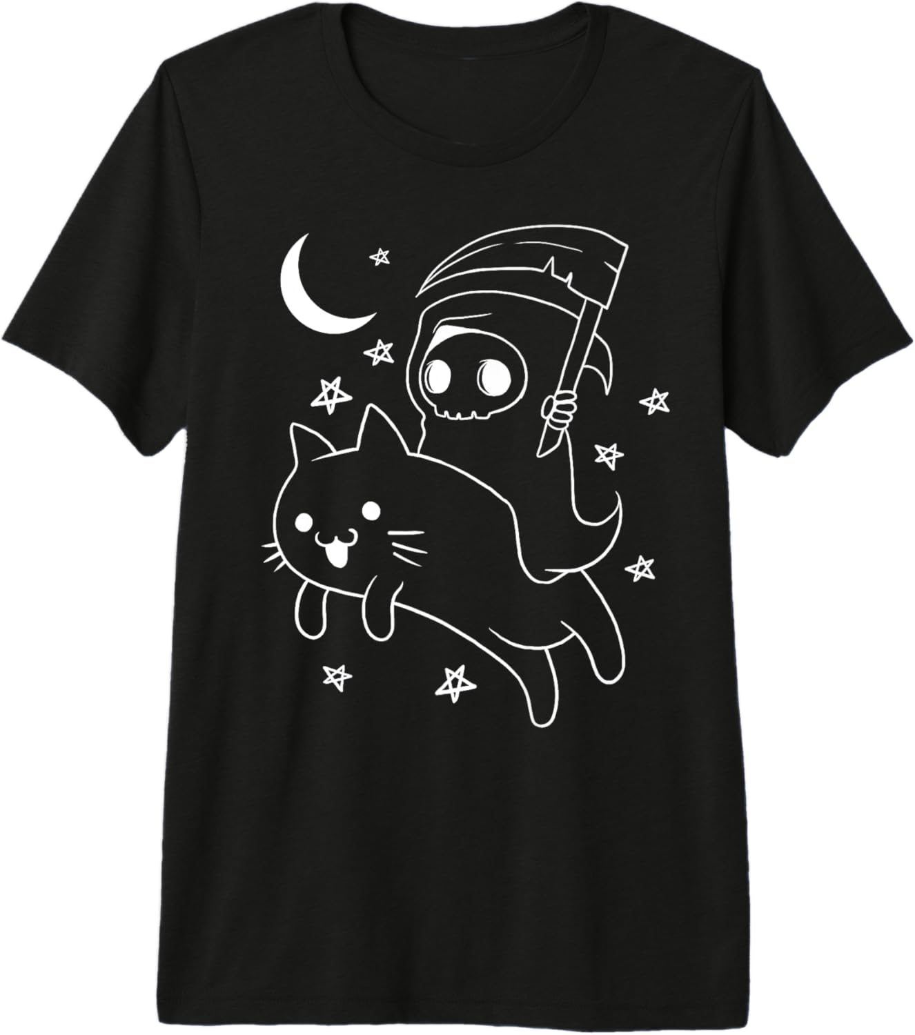 Grim Reaper Riding Cat Mount Chibi Kawaii Cartoon Art Premium
