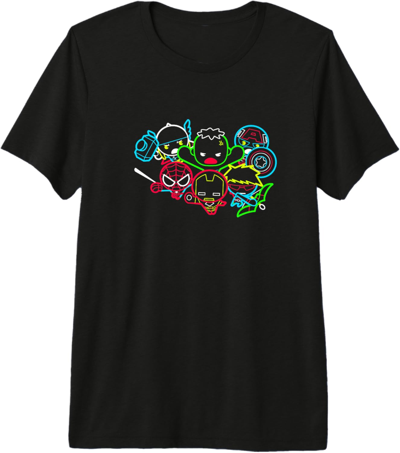 Marvel Kawaii Chibi Avengers Neon Outlines Group Shot Premium