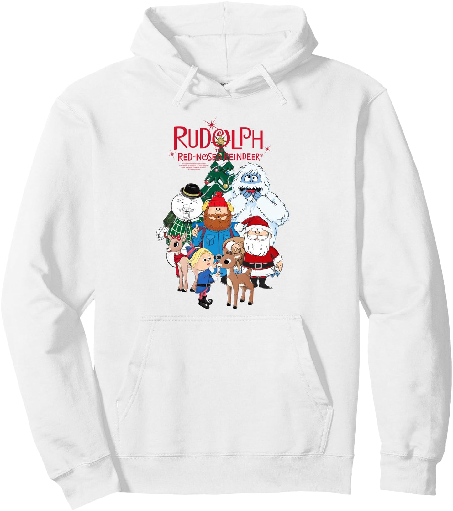 Rudolph Characters with Christmas Tree Retro Holiday Pullover Hoodie