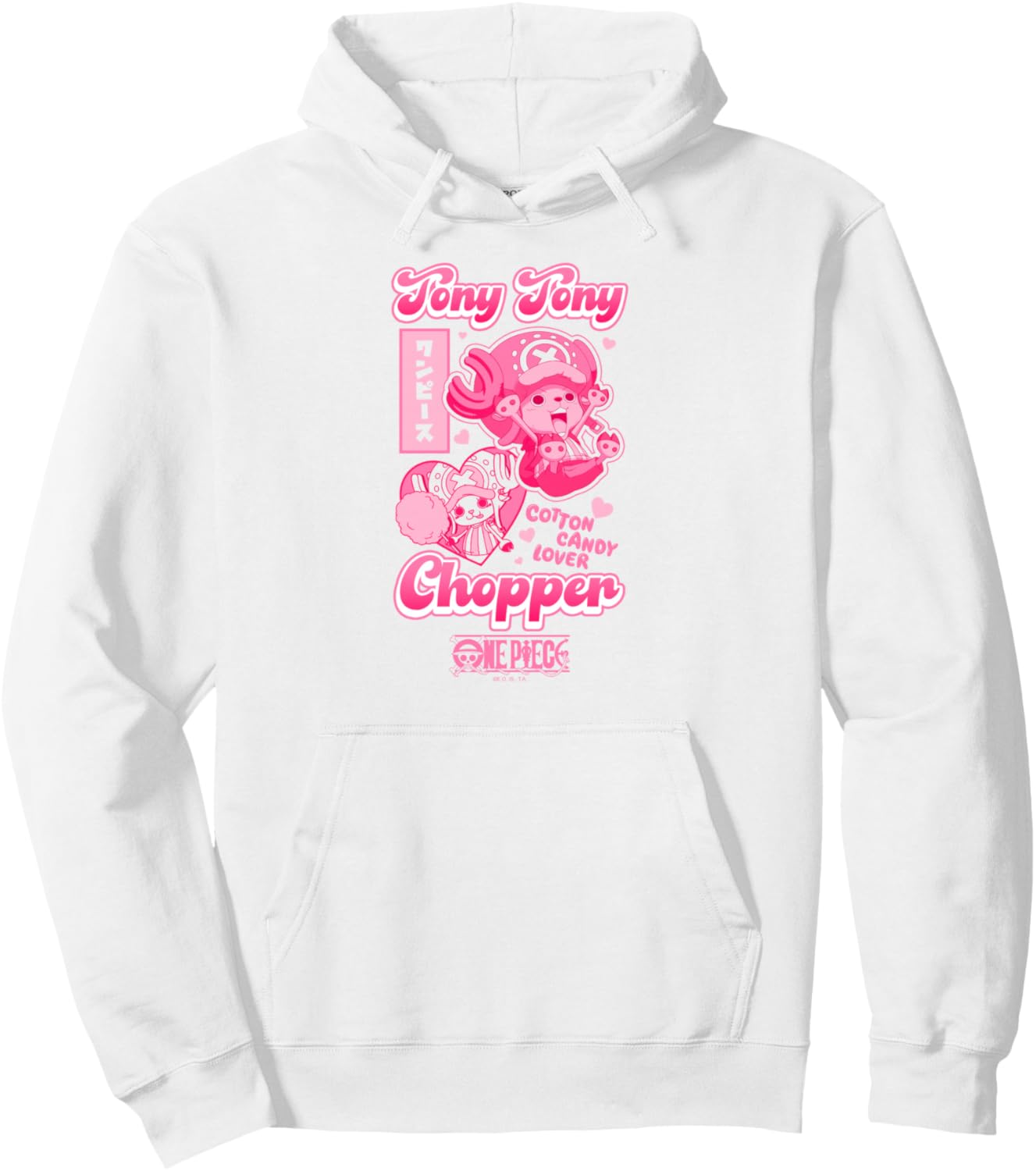 One Piece Anime Tony Tony Chopper Bright Pink Hearts Pullover Hoodie