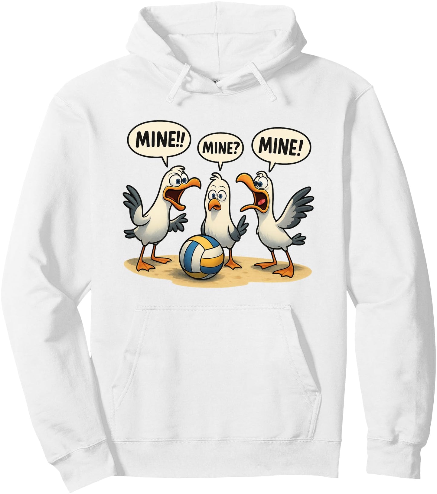 Quirky Sports Humor Tee Funny Bird Playing Volleyball Pullover Hoodie