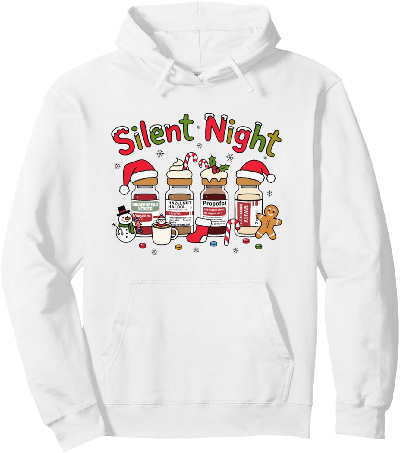 Silent Night ICU Nurse Christmas Propofol Medical Nursing Pullover Hoodie