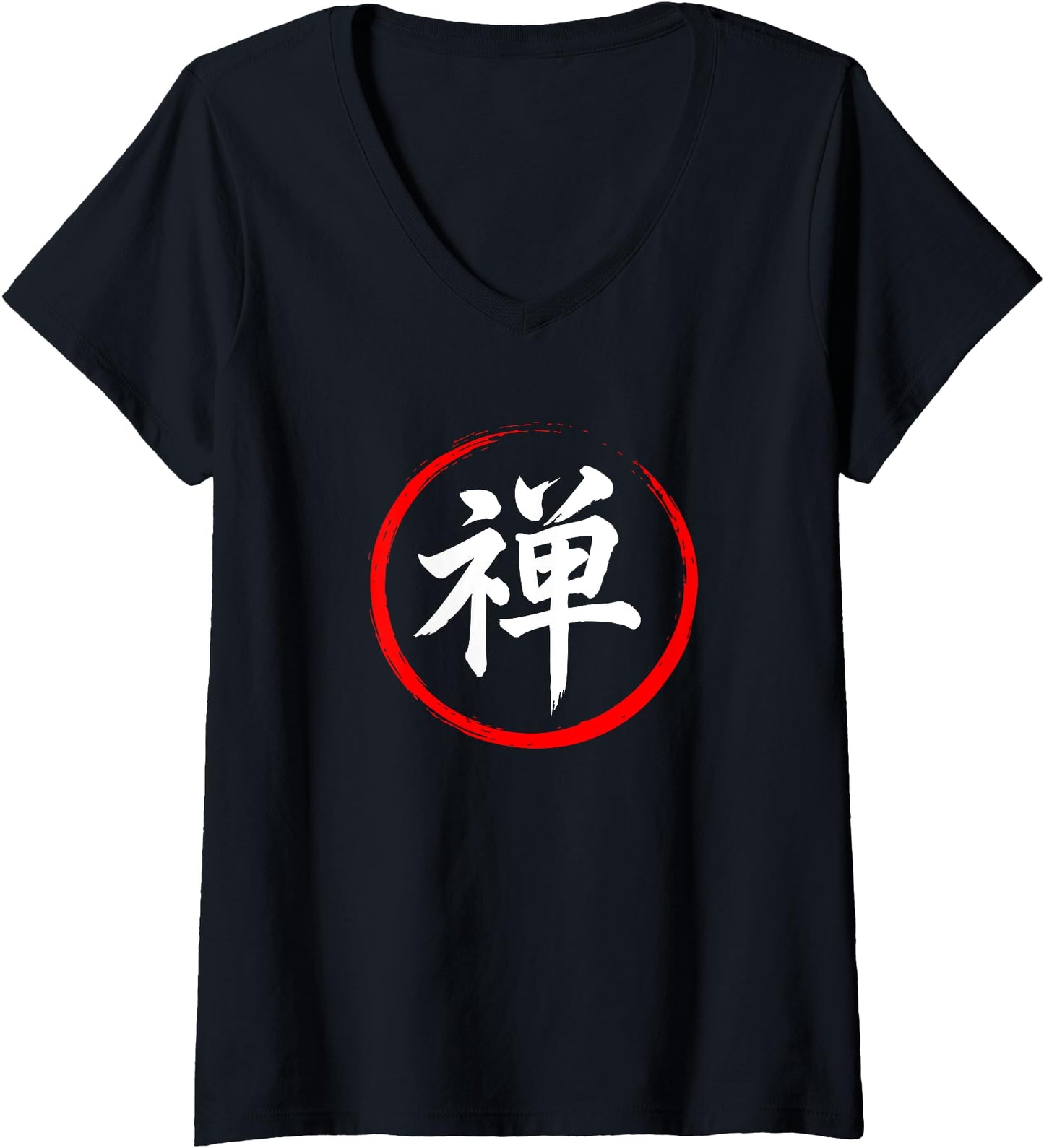 Womens Zen Peaceful Kanji Japanese Letter V-Neck