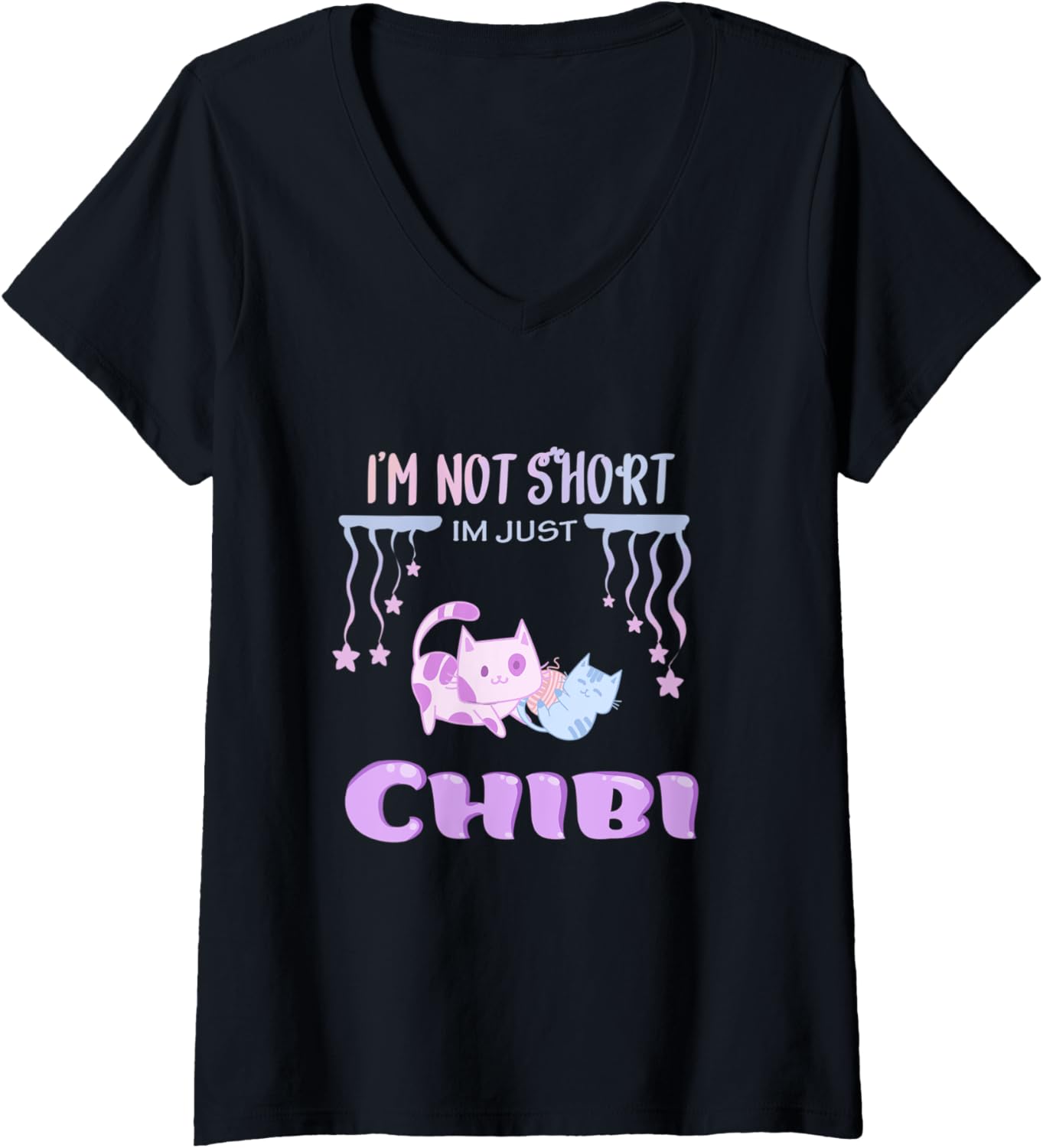 Womens I'm not short I'm just Chibi Cat Cute Anime Lover Chibi V-Neck