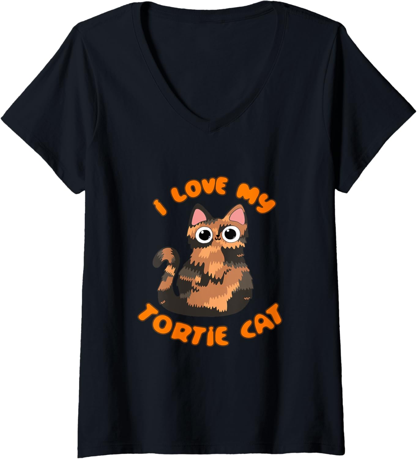 Womens I Love My Tortie Cat Tortoiseshell Kitty Torbie Kawaii Chibi V-Neck
