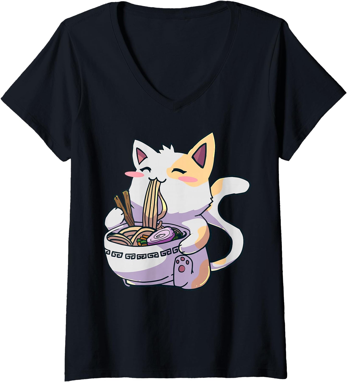 Womens Ramen Cat Kawaii Neko Anime Cute Japanese Gift V-Neck