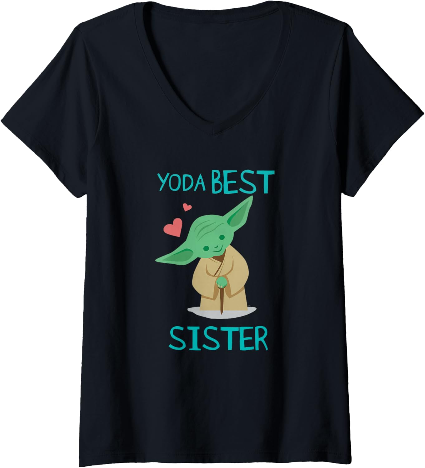 Womens Star Wars Yoda Best Sister Yoda Chibi Portrait Family V-Neck