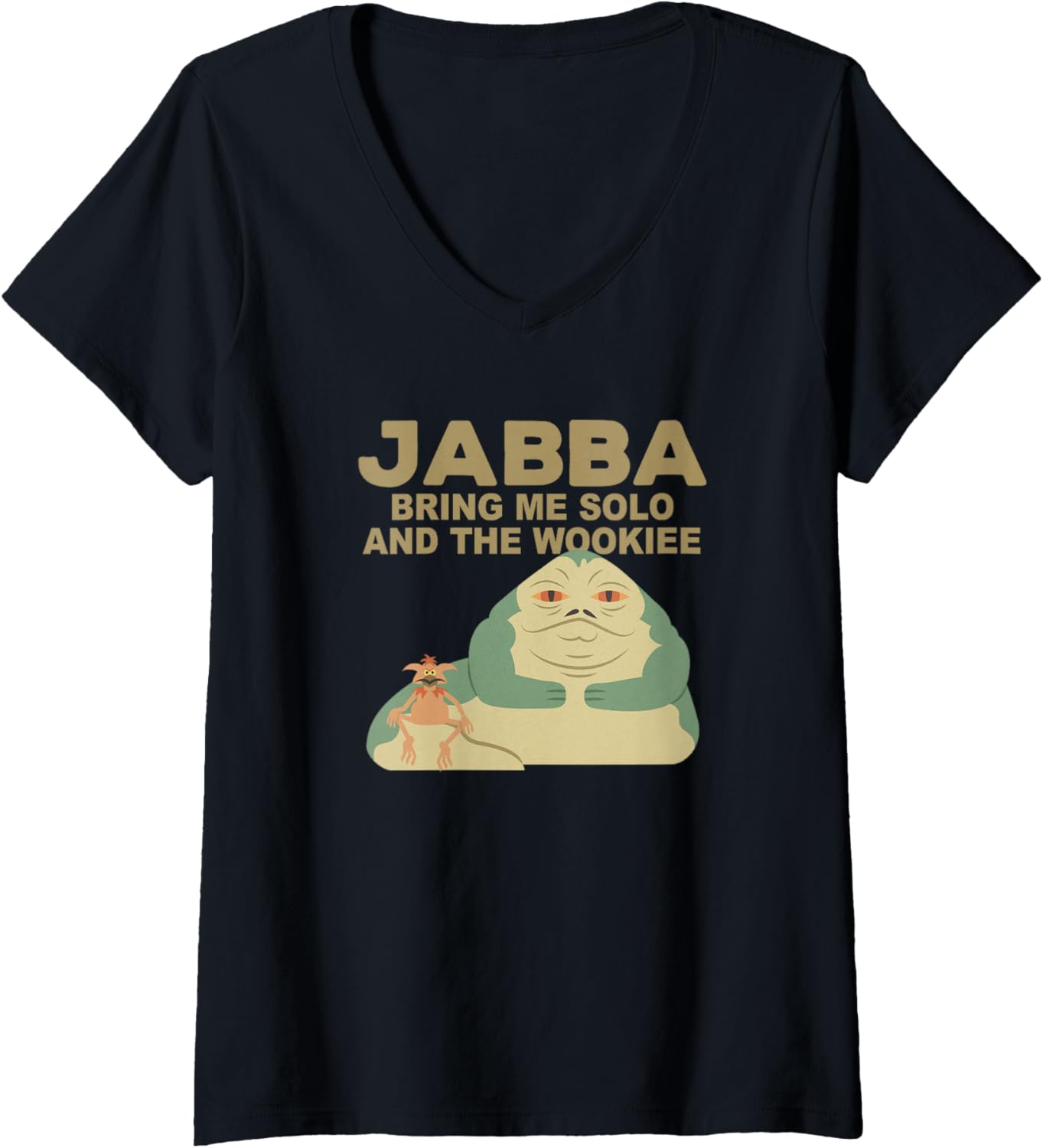 Womens Star Wars Jabba The Hutt Bring Me Solo & The Wookie Chibi V-Neck