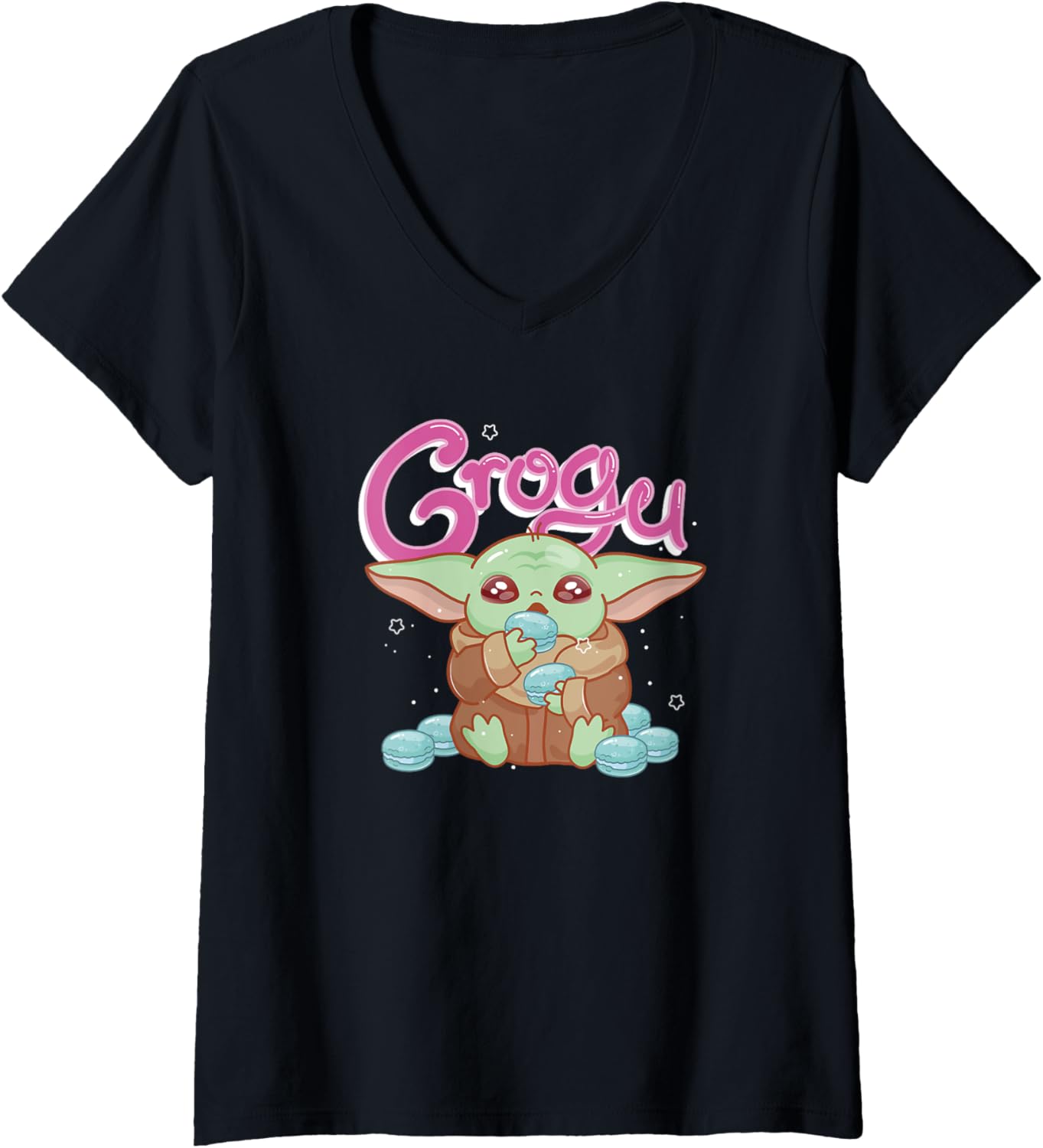 Womens Star Wars The Mandalorian Snack Time Grogu Chibi Disney+ V-Neck