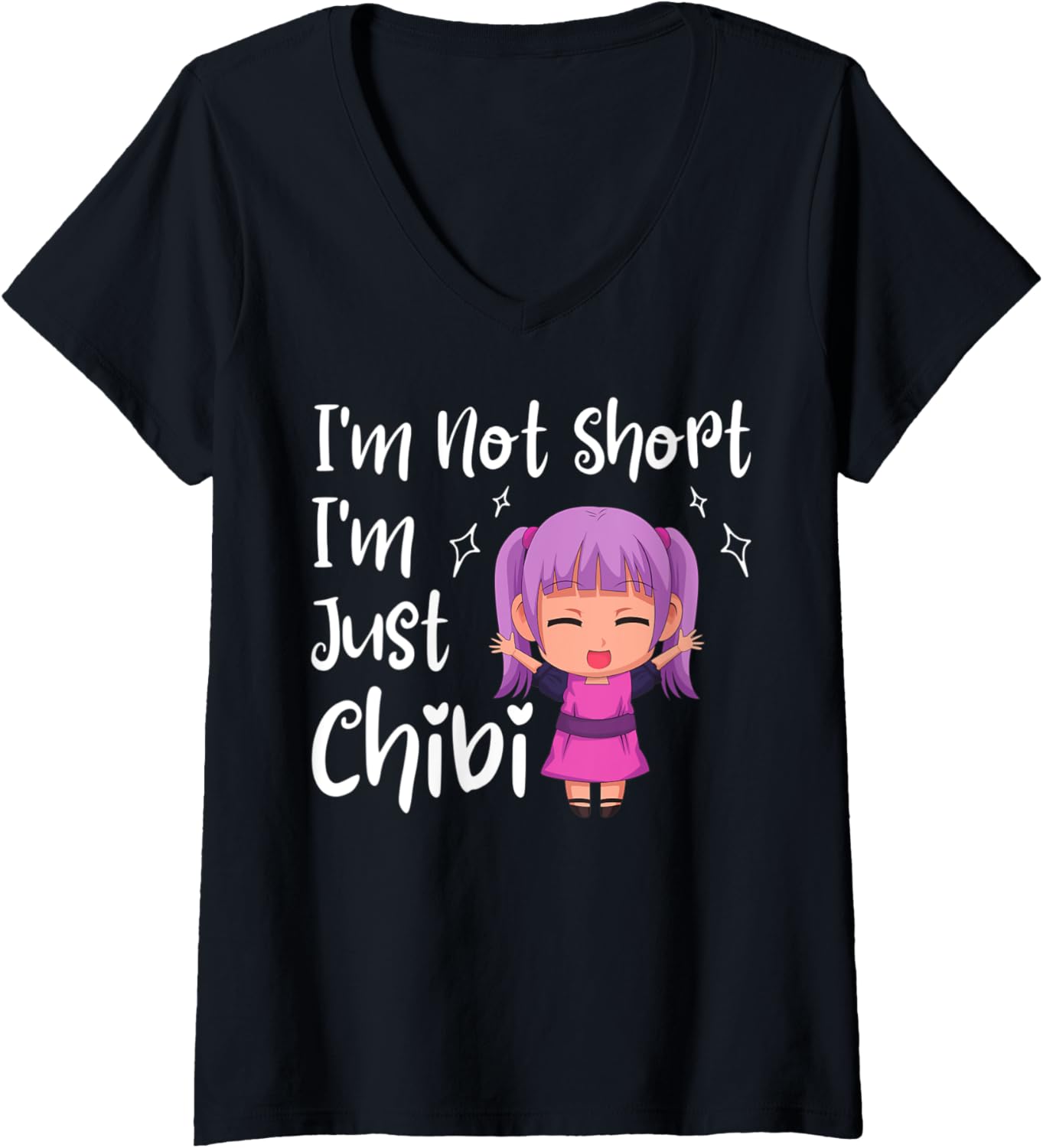 Womens Funny Teen Girl Anime Weeb Idea I'm Not Short I'm Just Chibi V-Neck