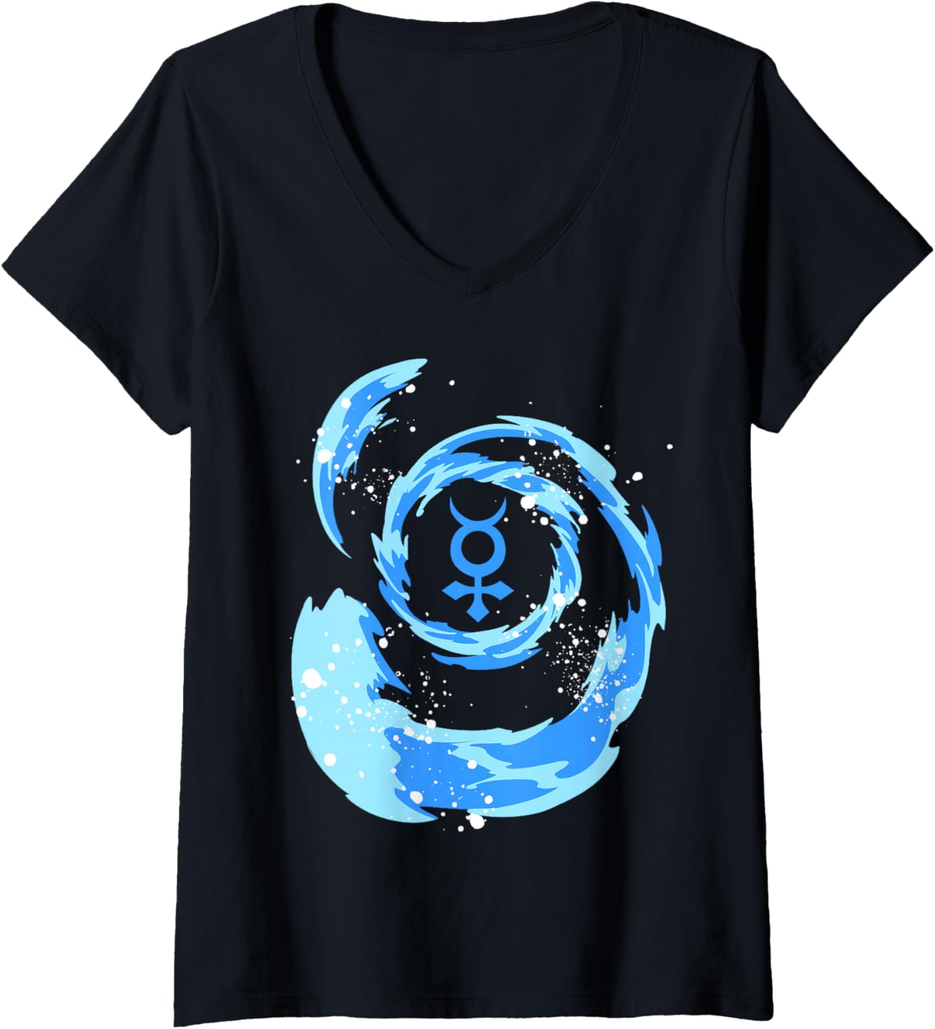 Womens Sailor Anime Water Tsunami Mercury Star Symbol H2O Kawaii V-Neck