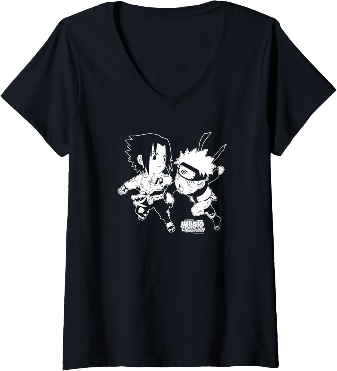 Womens Naruto Shippuden Chibi Battle Sasuke vs Naruto Anime V-Neck