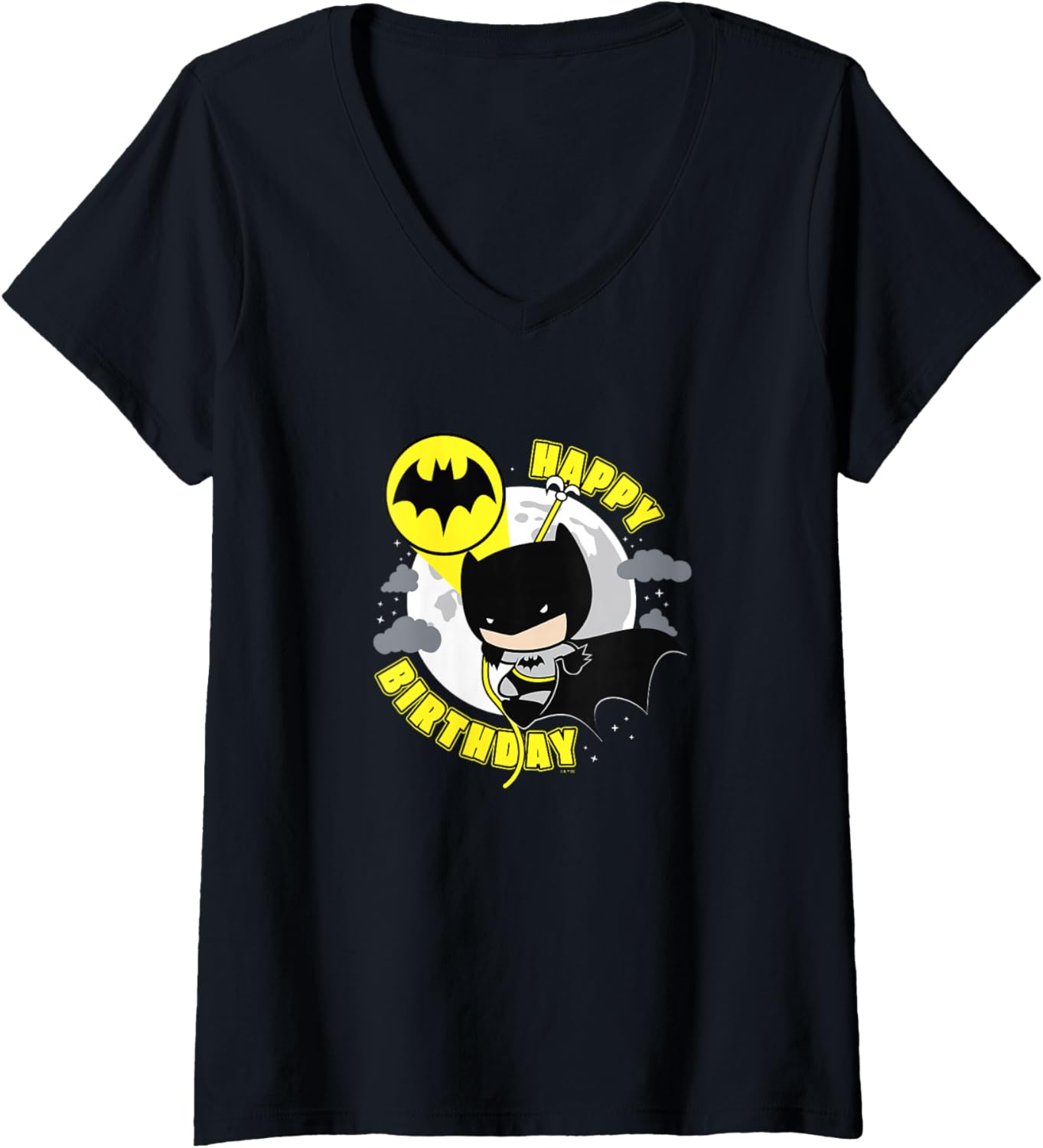 Womens DC Comics Justice League Happy Birthday Chibi Batman V-Neck