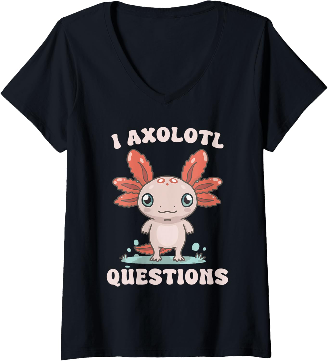 Womens Cute I Axolotl Questions Funny Chibi Anime Design V-Neck