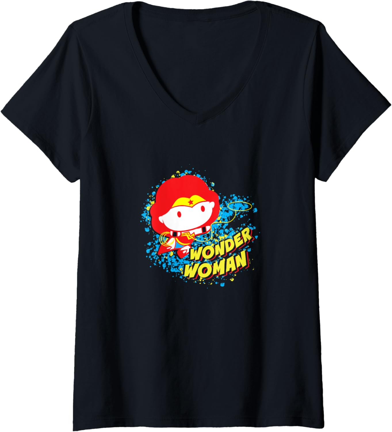 Womens DC Comics Wonder Woman Kawaii Chibi Graffiti Hero Icon V-Neck