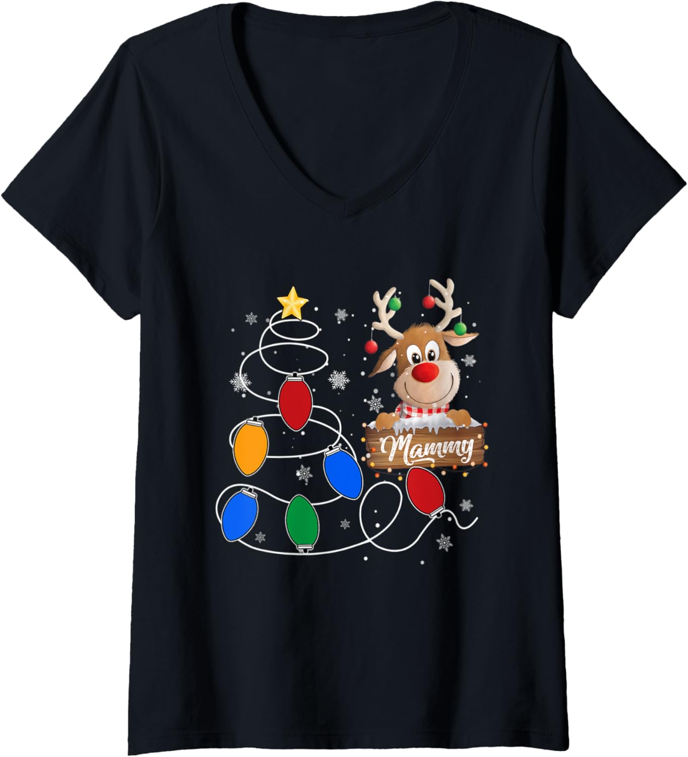 Womens Mammy Reindeer Lights Christmas Tree - Cute Christmas V-Neck