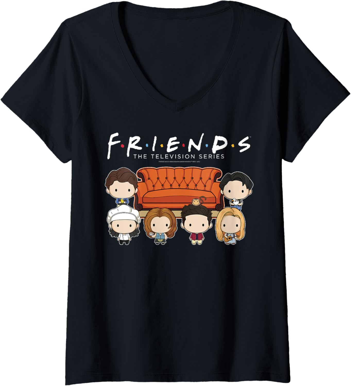 Friends Chibi Central Perk Coffee Shop Group Shot Icons V-Neck