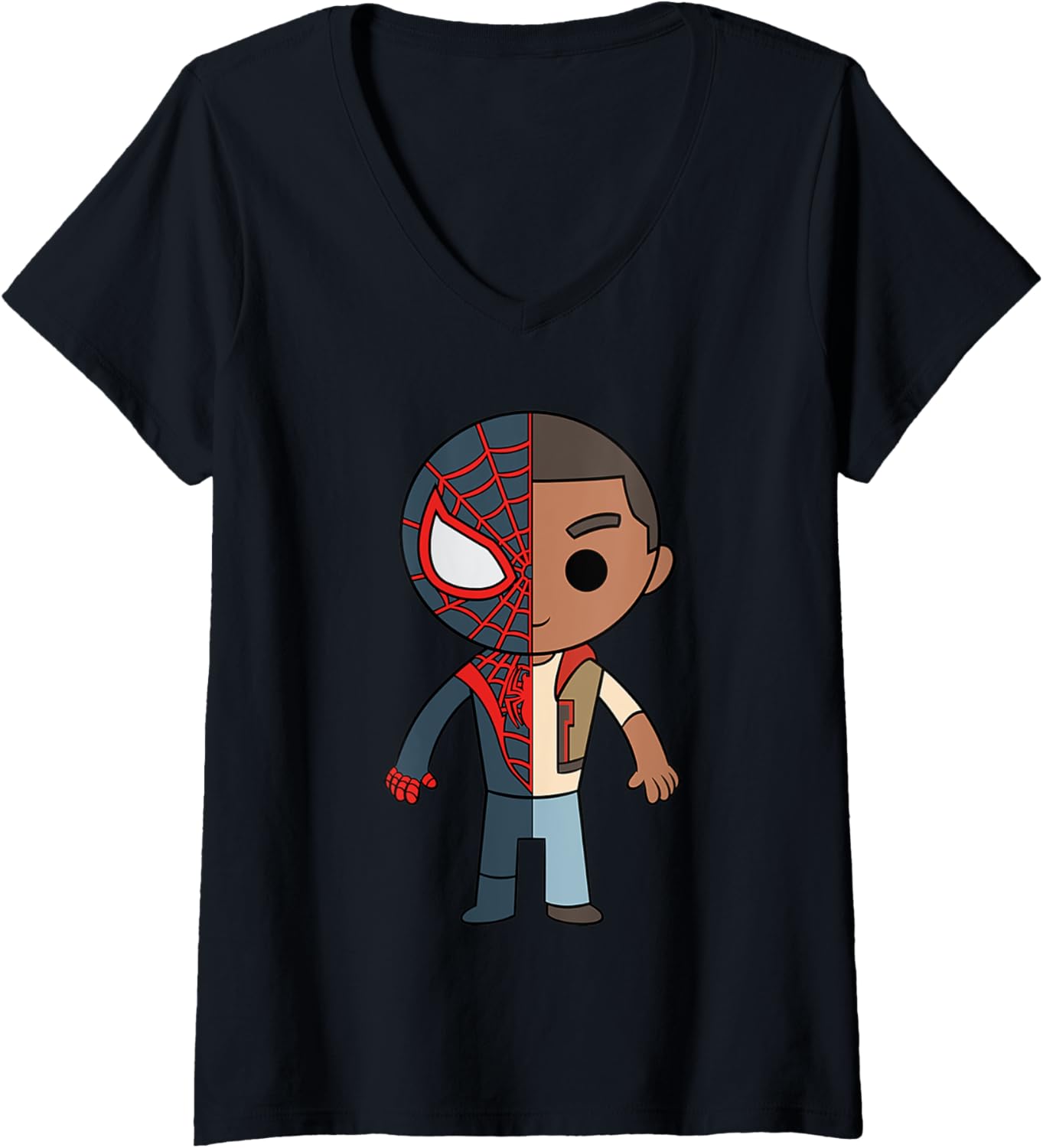 Marvel Comics Retro Classic Miles Morales Split Spidey Chibi V-Neck