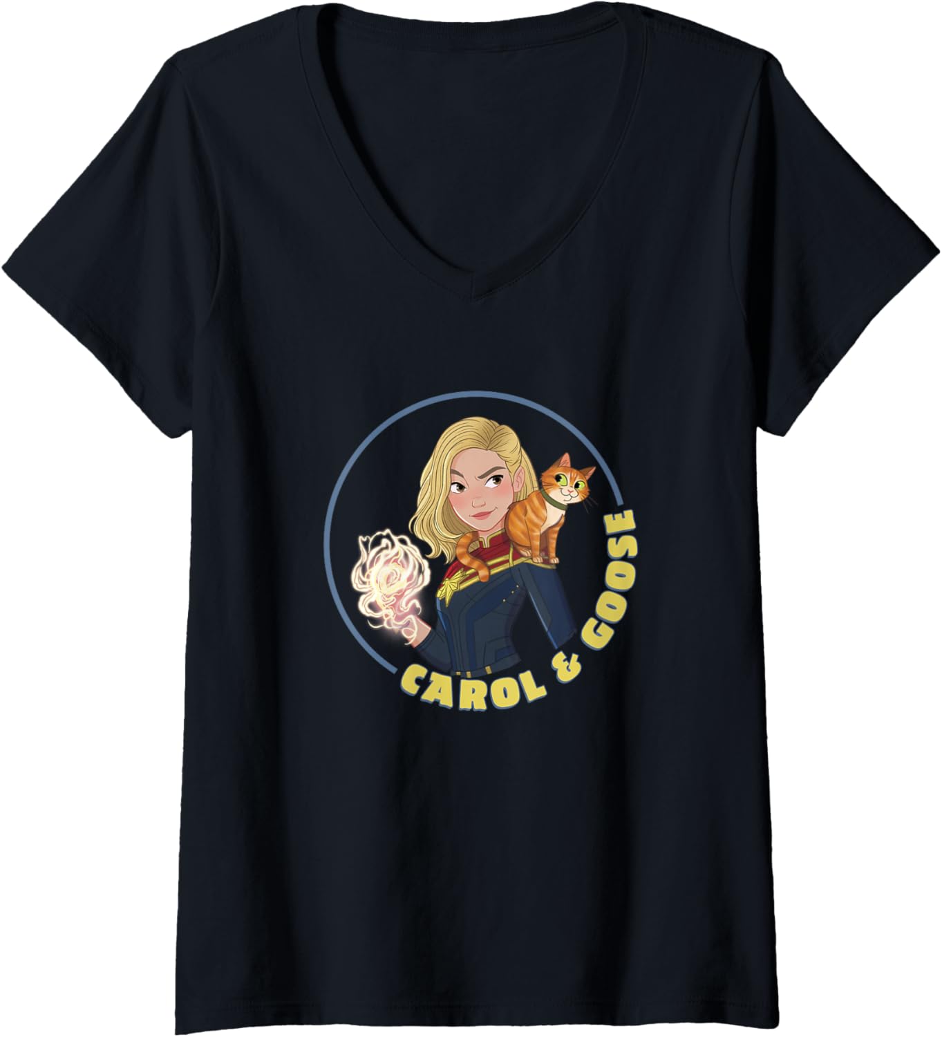 Marvel The Marvels Carol Danvers & Goose Chibi Super Heroes V-Neck