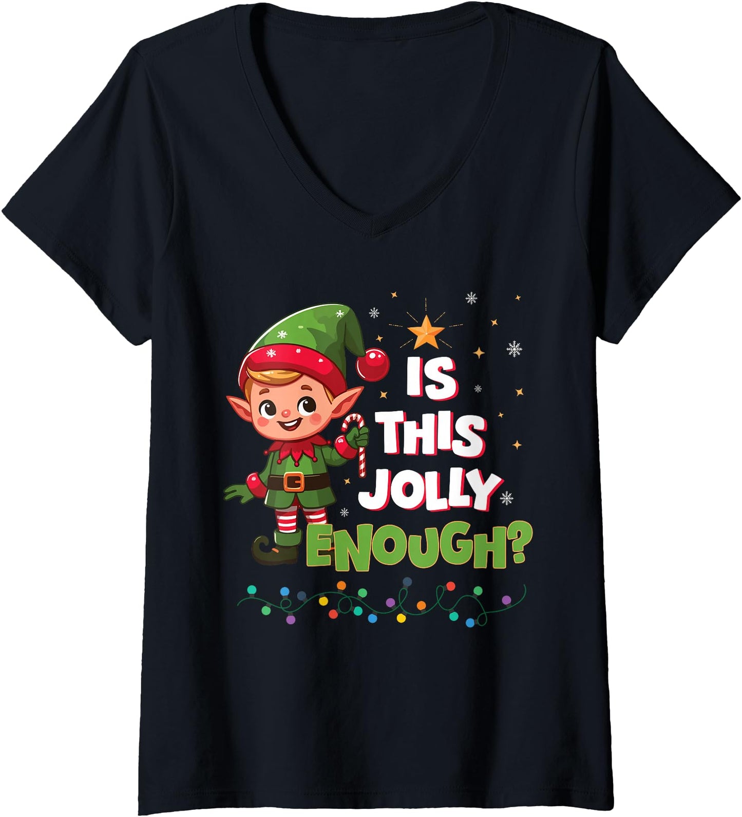 Womens is This Jolly Enough? Funny Elf Holiday Christmas V-Neck