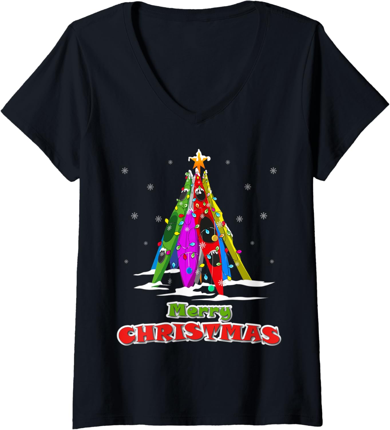 Womens Kayak Christmas Tree Kayak Boat Xmas Ornament Kayaking V-Neck