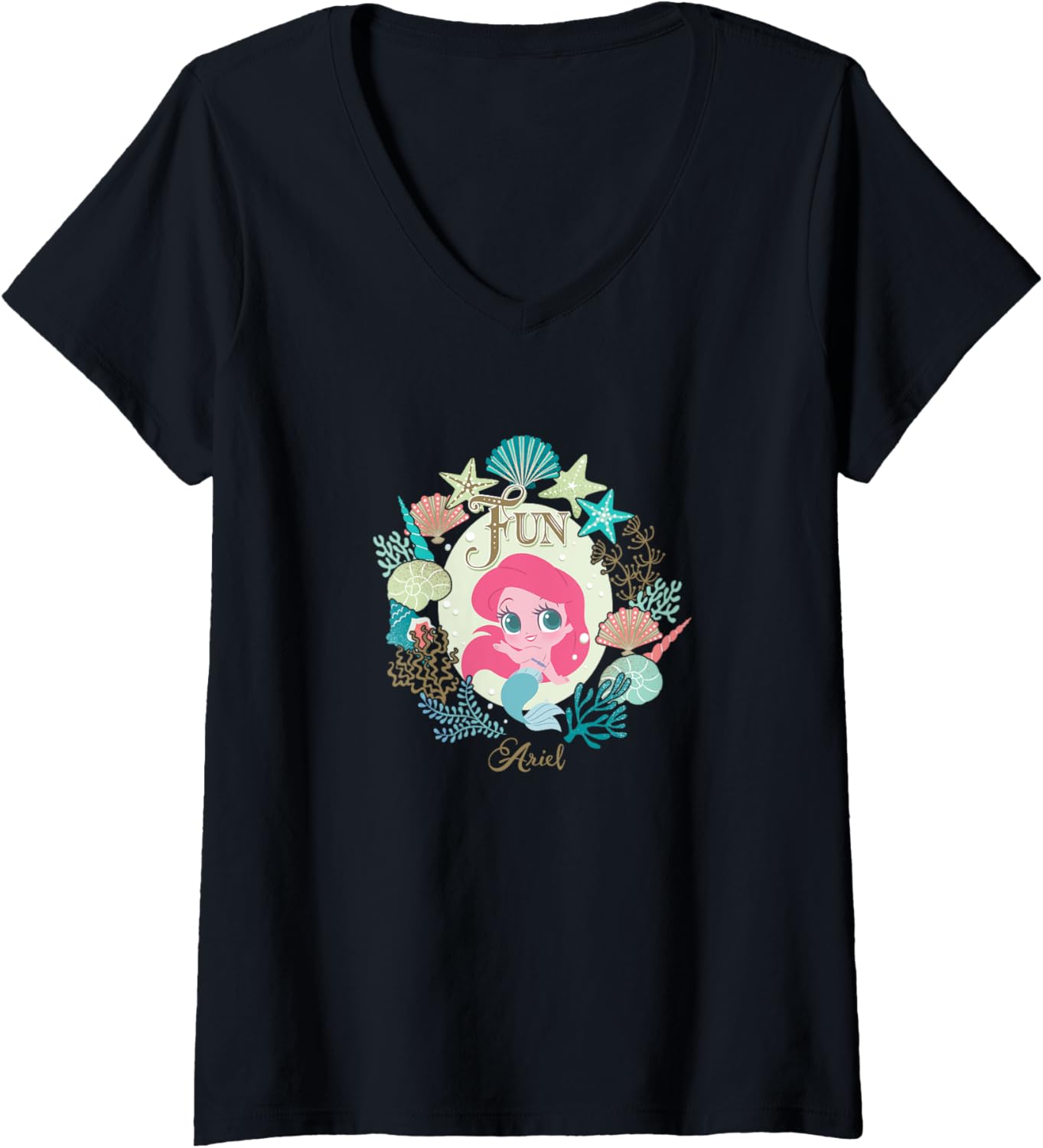 Disney The Little Mermaid Classic Fun Shell Chibi Portrait V-Neck