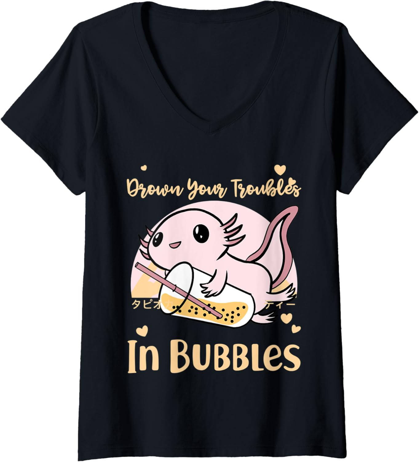 Womens Drown Your Troubles In Bubbles Cute Kawaii Chibi Axolotl V-Neck