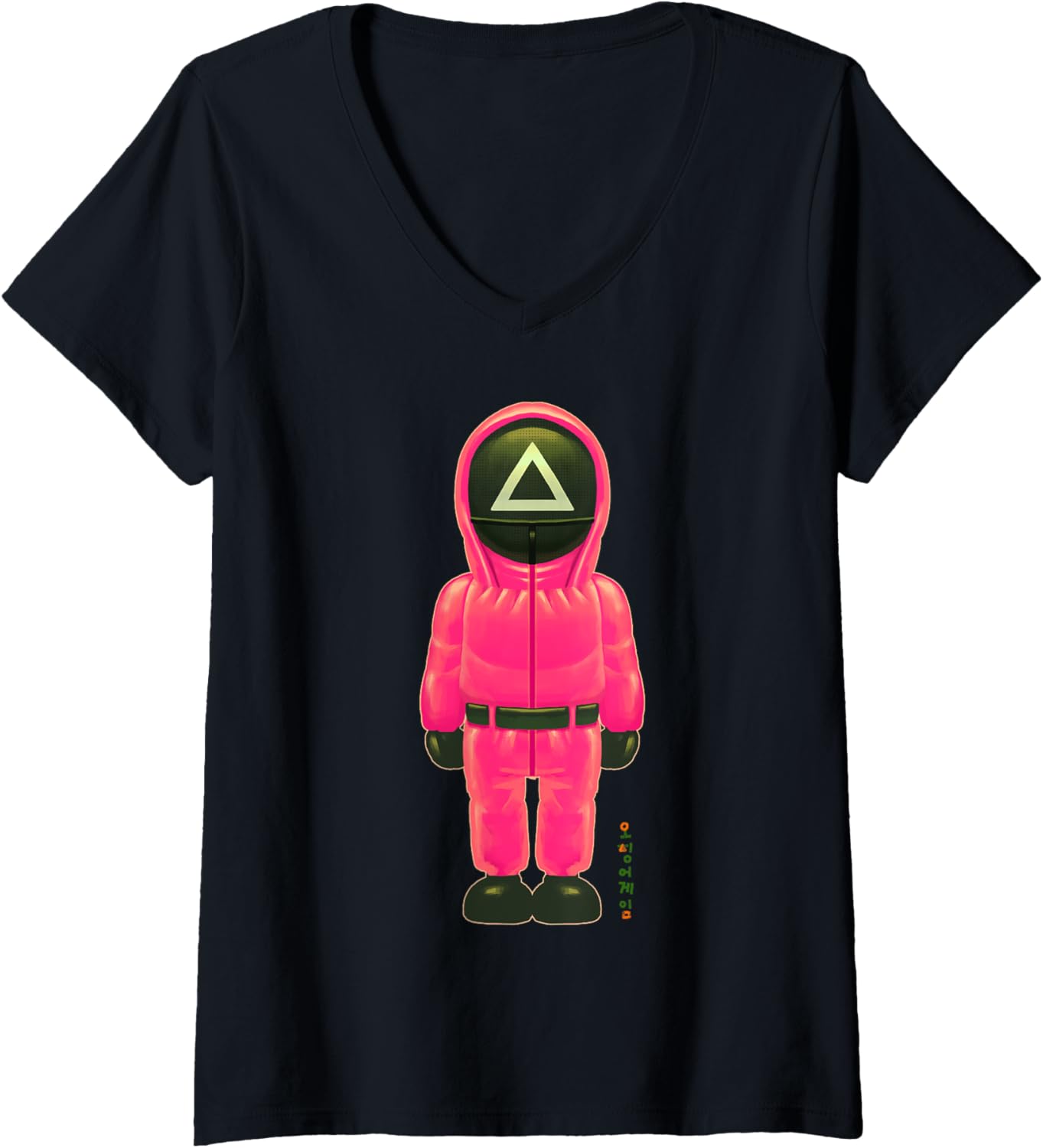 Womens Squid Game The Pink Soldier Full Body Chibi Chest Portrait V-Neck