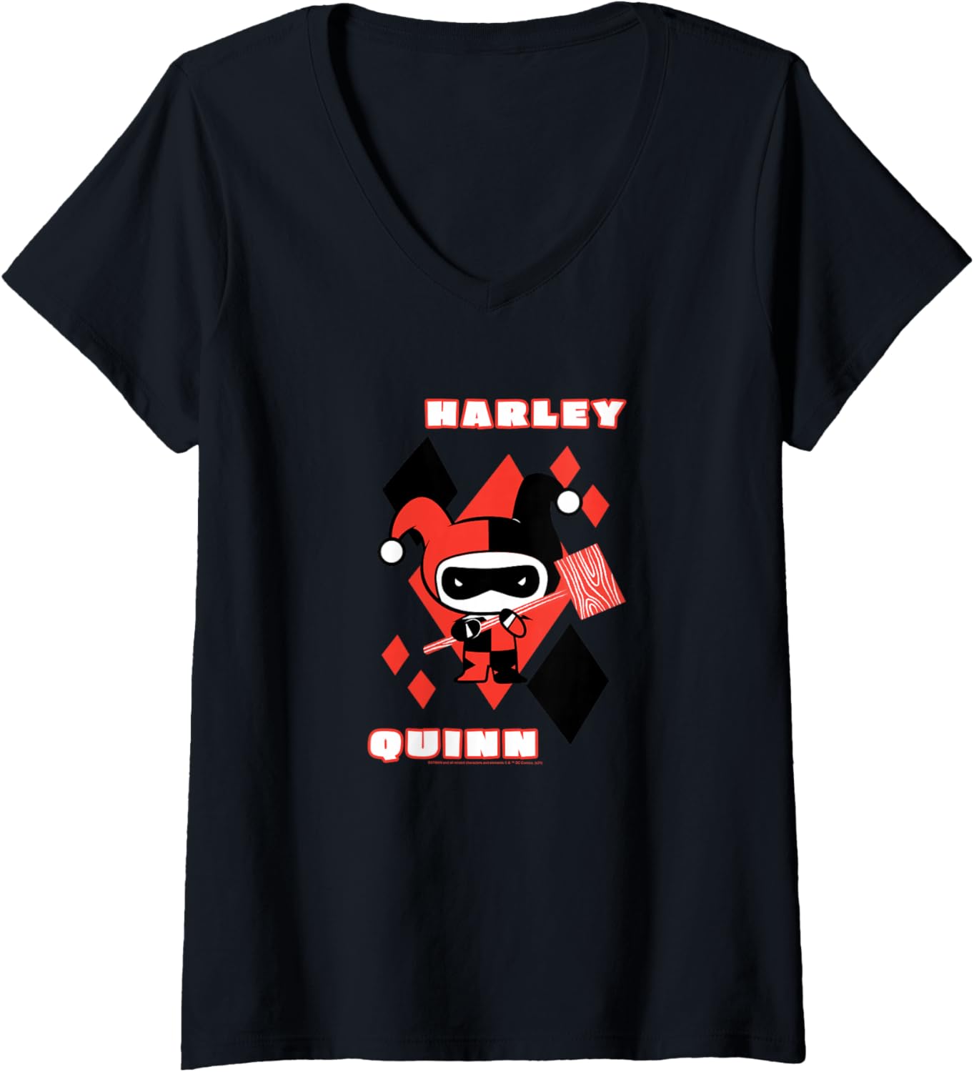 Womens DC Comics Harley Quinn Chibi Diamond Portrait Logo V-Neck
