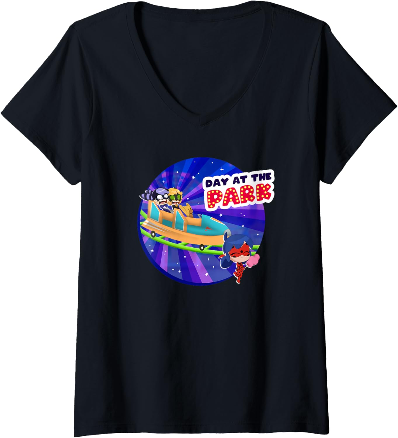 Womens Miraculous Ladybug Chibi Day at the Park V-Neck
