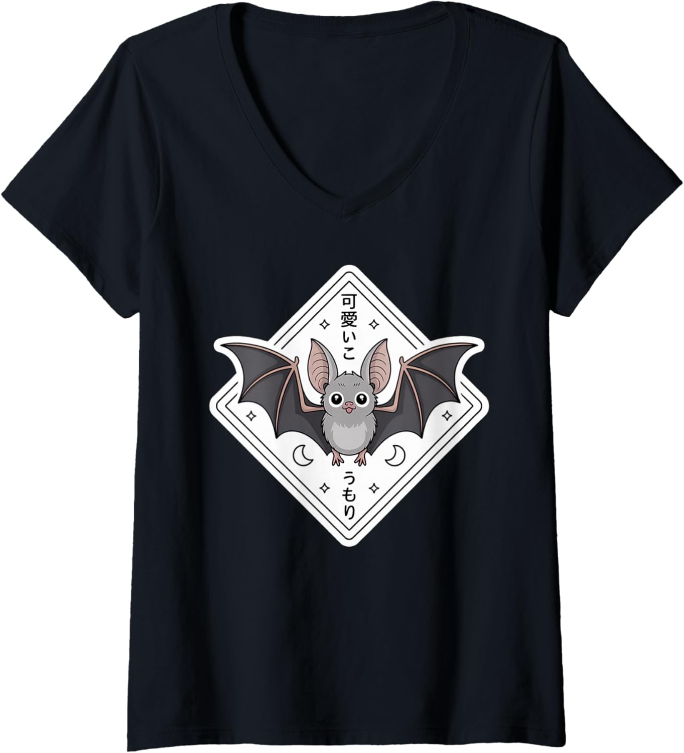 Womens Kawaii Japanese Bat - Spooky Cute Halloween Chibi V-Neck